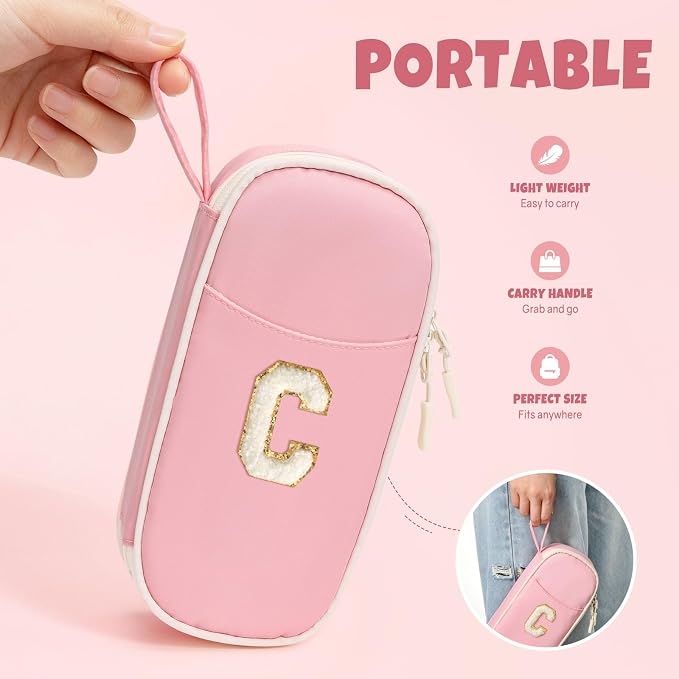 SUNEE Cute Pencil Case, Kawaii Big Capacity Pencil Pouch, Personalized Initial Pencil Bag with Zipper, Stationery Storage and Organizer, Back to School Supplies, Pen Box for Girls & Boys, Teen, C-Pink