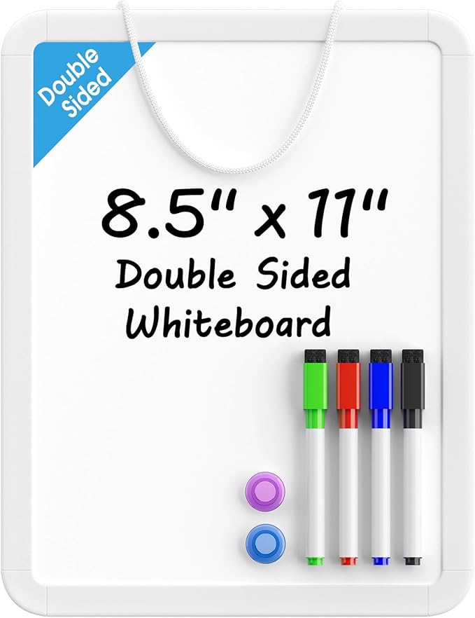 MaxGear Small Dry Erase Board 8.5x11 Inches, Double Sided Mini Whiteboard for Wall, Desk, Fridge, Includes 4 Markers and 2 Magnets, Smooth Dry-Erase Surface, Lightweight and Portable