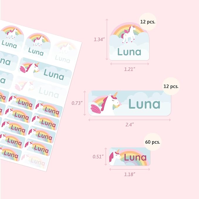 Personalized Daycare Name Labels (84) – Daycare Labels & Name Stickers for Kids – Labels for Kids Stuff Daycare – Waterproof for Baby Bottles, Clothing & Lunch Boxes - Unicorn