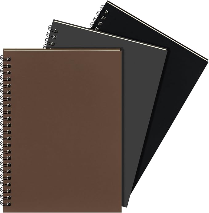 Yahenda 3 Pcs Spiral Notebooks, 1 Subject, Wide Ruled, Dark Color