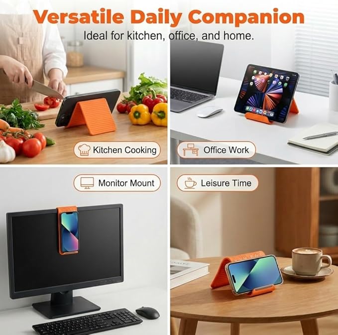 Silicone Phone Stand with Aluminum, Foldable Multi-Angle Adjustable Holder, Anti-Slip Desktop Stand for Phone Tablet Laptop, Portable Roll-Up Stand for Travel & Office (Green)