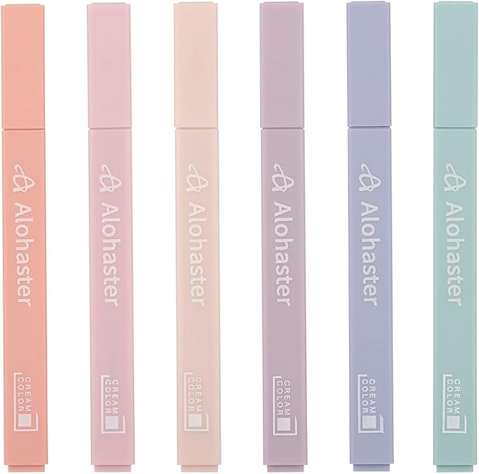 Alohaster HPSIZEE Aesthetic Cute Highlighters Mild Assorted Colors With Soft Chisel Tip, No Bleed Dry Fast Easy to Hold, for Journal Bible Planner Notes School Office Supplies, 6 Pack - Youth