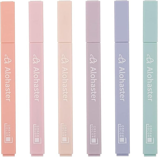 Alohaster HPSIZEE Aesthetic Cute Highlighters Mild Assorted Colors With Soft Chisel Tip, No Bleed Dry Fast Easy to Hold, for Journal Bible Planner Notes School Office Supplies, 6 Pack - Youth