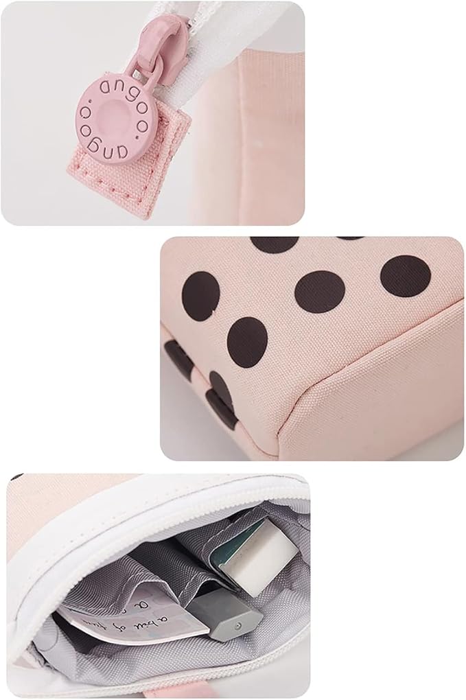3 Pack Telescopic Pencil Pouch Bag Pop Up Pencil Case Stand Up Pen Holder Cute Polka Dot Canvas Pen Bag, Standing Stationery Case Holder for Students Boys Girls Adult