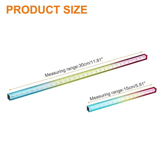 HARFINGTON 2pcs Acrylic Clear Straight Rulers 15/30cm Metric,Colorful | Transparent Gradient Three-Dimensional Plastic Ruler Square Cube Measuring Tool for Classroom