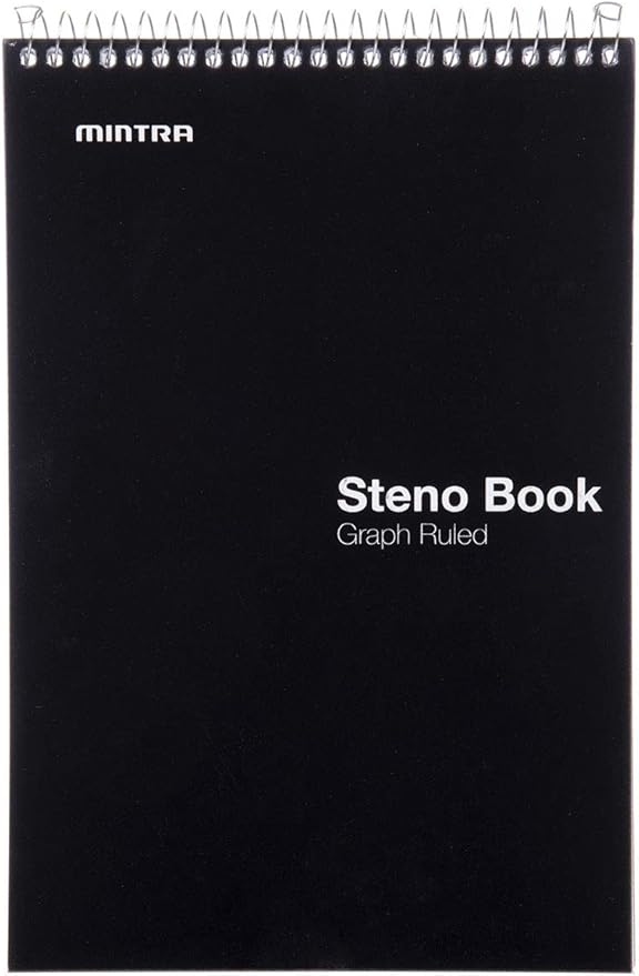 Mintra Office Steno Books Set - Top-Spiral Bound, Graph Ruled, 70 White Sheets, Poly Primary Color Covered Notebooks for Office, Professional, School & Work, Note-taking, Writing Pads, 6"x9", 4 Pack