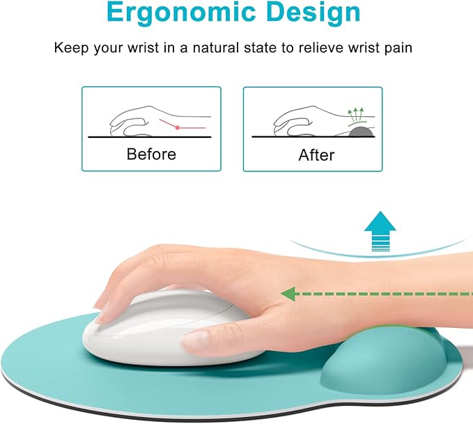 Dapesuom Ergonomic Mouse Pad with Wrist Support, Comfortable Memory Foam Wrist Rest for Easy Typing Pain Relief, Cute Computer Gaming Desktop Mouse Mat with Non-Slip Base for Laptop Office, Lake Green