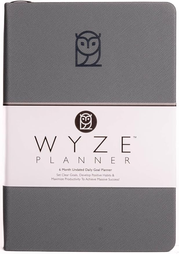Wyze Planner Undated Daily Planner – 6-Month A5 Productivity Organizer with Full Page Per Day, ADHD Friendly, Hourly Schedule, Goal Setting, Habit Tracker, Weekly & Monthly Pages – Hardcover Time Management Notebook (Gray)