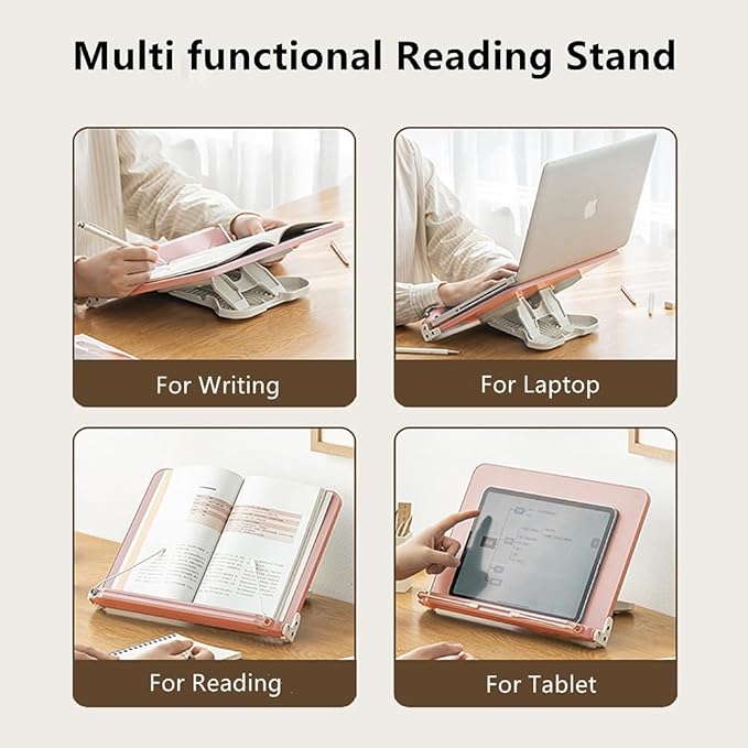 Book Stand for Reading Angle Adjustable Book Holder Tray for School Kids Students Foldable Cookbook Stand Desk Reading Stand with Page Paper Clips for Textbooks Recipe Magazine Laptop Tablet