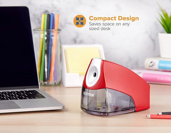 Bostitch Office Electric Pencil Sharpener for Classroom & Desk Use, Heavy-Duty Stall-Free Motor, High-Capacity Shavings Tray, Red (Pack of 6)