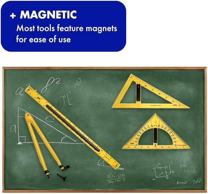 Helix Magnetic Whiteboard Geometry Set – 4 Piece Teaching Kit for Classroom – Large Magnetic Math Tools for Whiteboards & Blackboards – Durable, Easy to Store