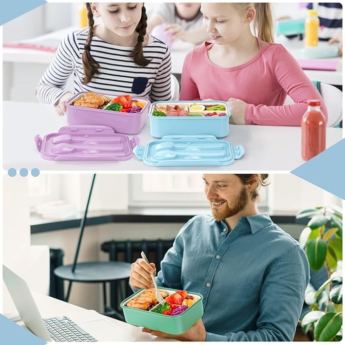 LOVINA Bento Box for Adults - 1100 ML Lunch Box Container For Kids Teens | Built-in Spoon & Fork - Durable for On-the-Go Meal, BPA-Free and Food-Safe Materials(Light Purple)