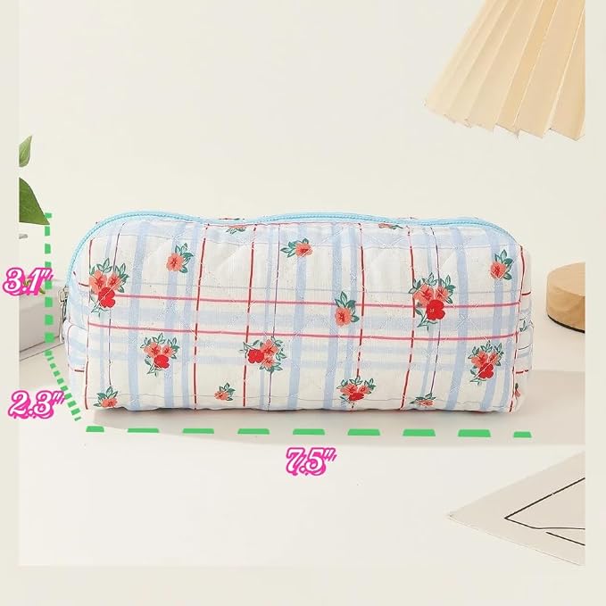 Cute Mini Quilted Makeup Bag for Women Travel Cosmetic Bags Lightweight Coquette Aesthetic Floral Toiletry Organizer Case (Floral#03)