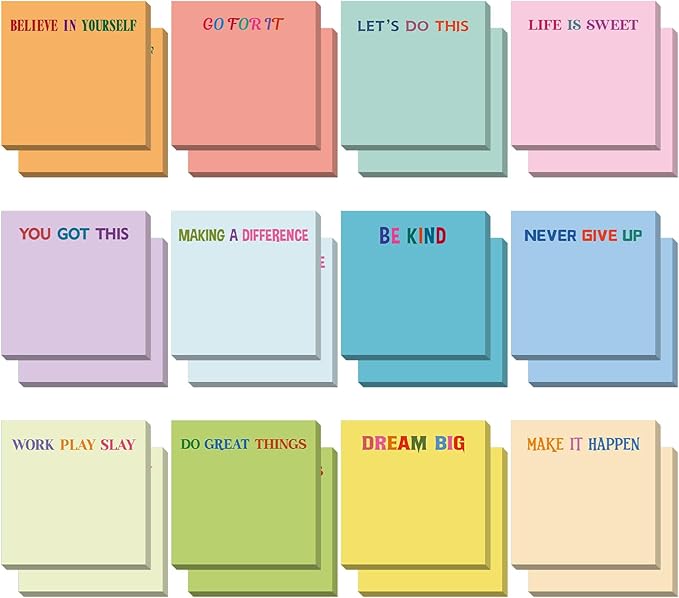 Yinder 24 Pcs Inspirational Sticky Notes Cute Motivational Sticky Notes Pad End of Year Employee Appreciation Gifts Bulk for Teacher Nurse Coworkers Office Supplies 3 x 3'' (Motivational,Gentle Color)