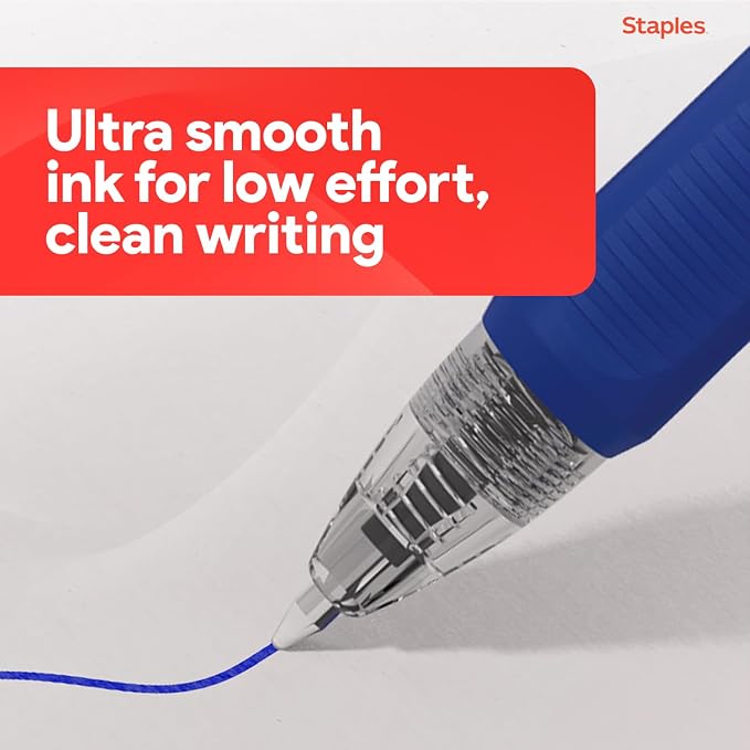 STAPLES Retractable Gel Pens, Bold Point 1.0mm, Blue Ink, 48 Pack – ProGel Smooth‑Flow Pens for Office & School Use
