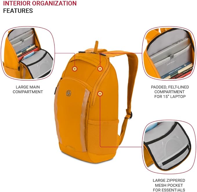 SwissGear 8117 Laptop Backpack, Fits up to 15-Inch Laptop, Mustard