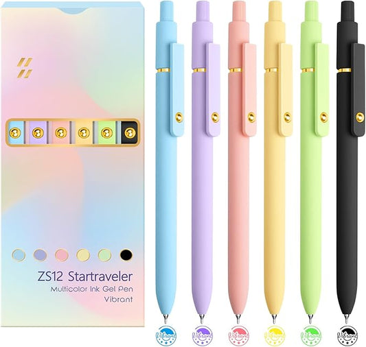 YOXMJDB 6 Pcs Color Pens for Journaling 0.5mm Fine Point Colored Gel Ink Pen, Smooth Writing Colorful Pens for Note Taking, Gift Set for Women & Men (6 Pcs Vibrant Gold)