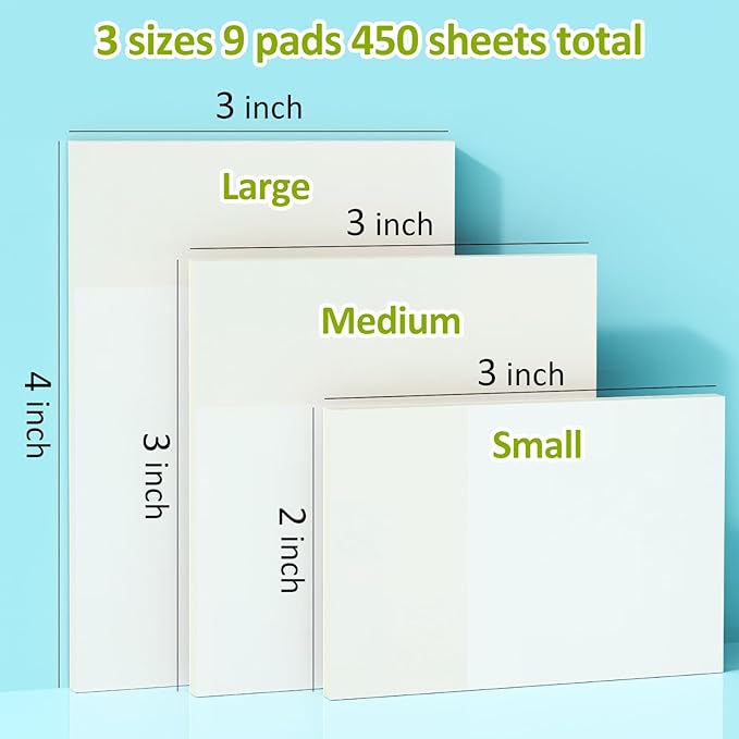 450PCS Transparent Sticky Notes, 3 Sizes Clear Sticky Notes Waterproof Self-Adhesive, Translucent and See Through for Bible Study, Books Annotation, Office, School & College Supply