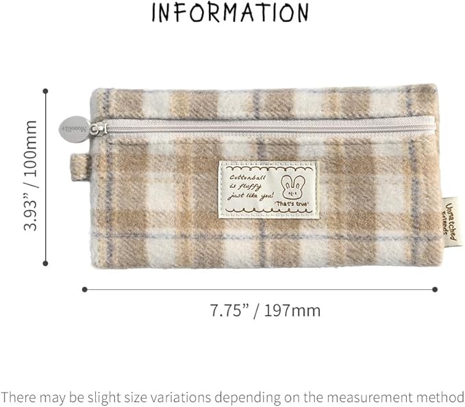 Monolike Unmatched Friends Old Check Pencil Case, Beige - Pencil Pouch, Portable Pencil Bag, Pencil Case, Office Pouch case, Cushion, Soft, Vintage