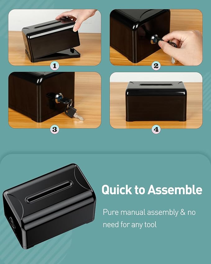 Uniclife Acrylic Donation Box for Fundraising, Black Suggestion Box with Slot and Lock, Desktop Ballot Boxs Tip Jar, Plastic Storage Container for Voting Charity Comment Collection, 7.3" x 4.5" x 3.9"