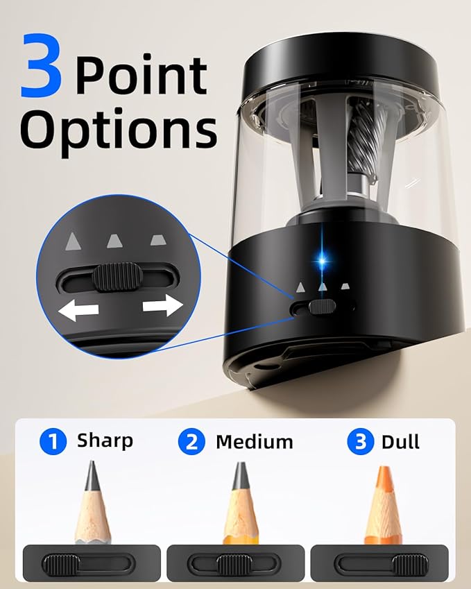 ZMOL Electric Rechargeable Pencil Sharpener, Automatic Pencil Sharpeners Kids, Battery Powered Pencil Sharpeners for Colored Pencils, Auto Stop, Suitable for No.2(6-8mm), Classroom/Home Black