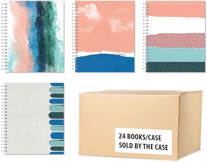 Case of 24, Large Spiral Bound Notebooks,Sustainability Designed, 9”x 11", 70 sheets (140 pages) 100% Recycled College Ruled Pages, Vegan, 4 Cover Designs, Made in USA, White (12600cs)