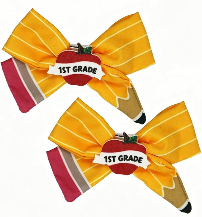 1ST Grade Back to School Supplies, 1ST Grade Back to School Hair Clips for Girls, Pencil Hair Clips Cute Yellow Hair Bows Hair Accessories for Girls First Grade First Day of School Gifts- 2Pcs