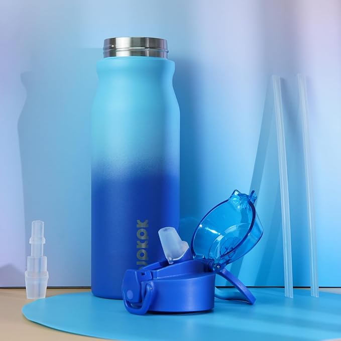 BJPKPK 25oz Insulated Water Bottle with Straw Stainless Steel Double Wall Water Bottles BPA Free Leak Proof Thermal Flask with Lockable Flip Lid and Soft Silicone Spout,Bamboo Grove
