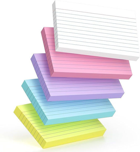 250-Pack Colored Index Cards 3x5 Inch – 180gsm Heavyweight Flashcards – 5 Vibrant Colors Flash Cards (White, Pink, Purple, Blue, Yellow) – Perfect for Study, Notes & Memory! Student School Supplies
