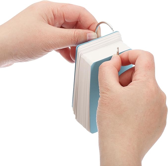 PATIKIL Blank Index Cards with Ring, 1000Pcs Blank Flash Card 3.5x2" Study Note Cardstock for Memory Learning Studying Office Supplies, Cyan White