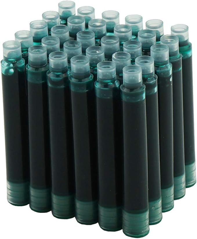 Asvine Fountain Pen Green Ink Cartridges, Set of 30 Refill Ink Cartridges, 3.4 mm Bore Diameter