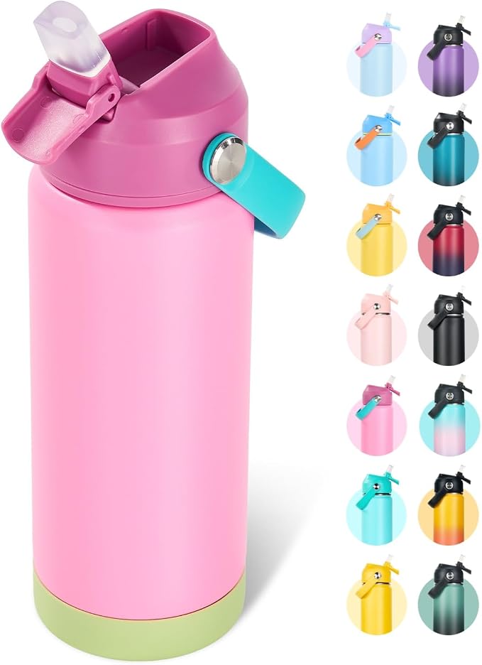 Fijinhom 18oz Insulated Stainless Steel Water Bottle, Wide Mouth Double Wall Vacuum, Silicone Straw, Sweat & Leak Proof, BPA Free Insulated Water Flask for Travel, Keep Cold 24h Hot 12h, Berries