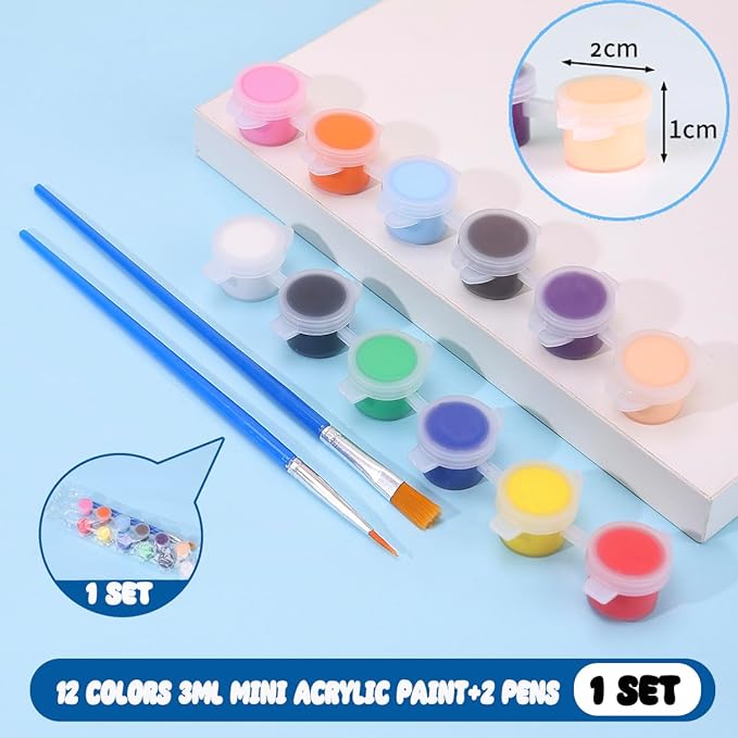 12 Colors Mini Acrylic Paint Set, 60 Pack Washable Paint Strips for Classroom Party - Includes 120 Brushes, 720 PCS kids Paint Kits for Easter Eggs, Birthday, school supplies