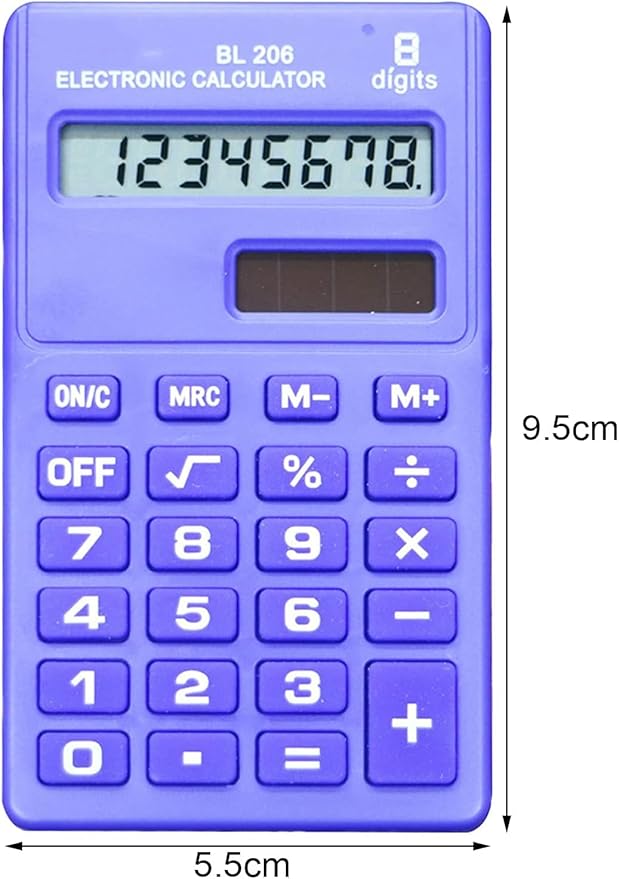 Blue Basic Standard Calculators Mini Digital Desktop Calculator, Solar Power Smart Calculator Pocket Size Basic Office for Home School Office