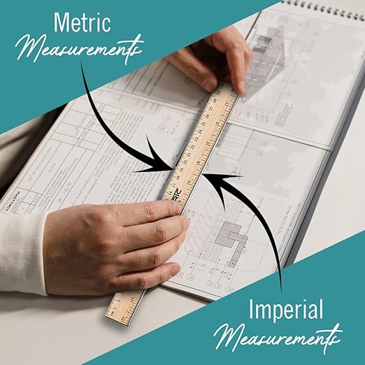Rulers 12 Pack - Rulers 12 Inch, Wood Ruler with Metal Edge Great for School, Classroom, Home, and Office
