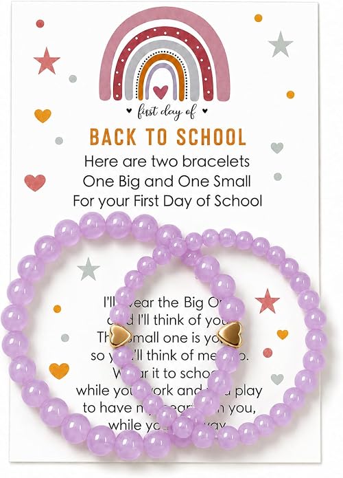 Back to School Bracelets Heart Matching Mommy and Me Elastic Wish Strings Bead Bracelets First Day of School Supplies Gifts