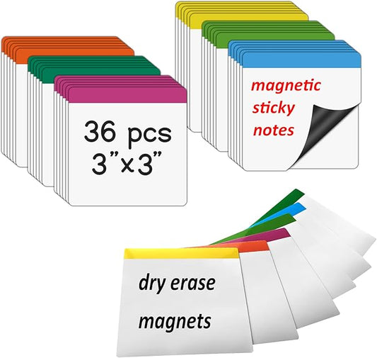 36 Packs, Washable Magnetic Dry Erase Board Labels, 3" x 3" Bangs Design Magnets White Board Notes, Sticky on Fridge, Locker, Cabinet, Door - Office & Classroom Whiteboard Accessories Supplies