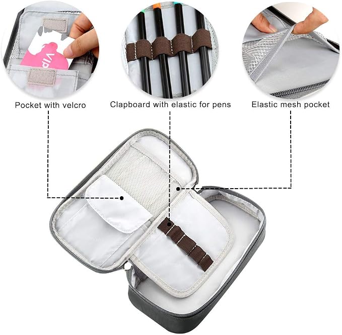 Homecube Large Capacity Pencil Case Big Pencil Bag Stationery Storage Case Pen Holder Pouch Oxford Cloth Pen Organizer with Dual Zippers for School Office - Gray