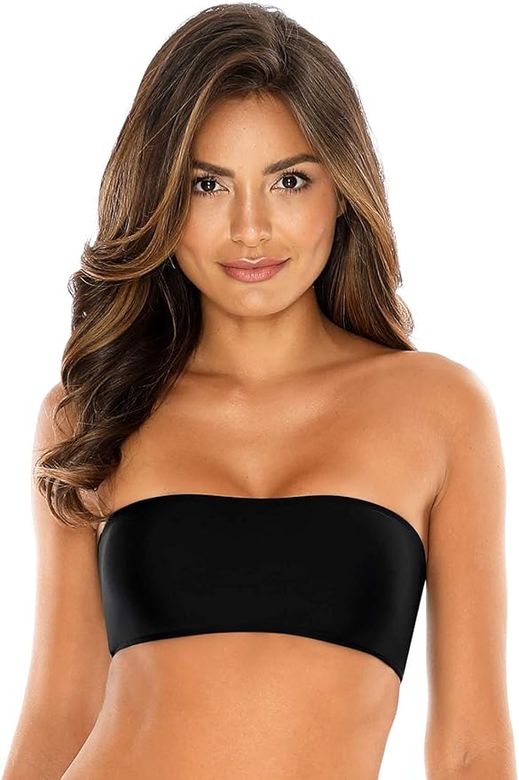 RELLECIGA Women Bandeau Swim Top Only Strapless Bikini Top Tie Back Swimsuit Tube Top