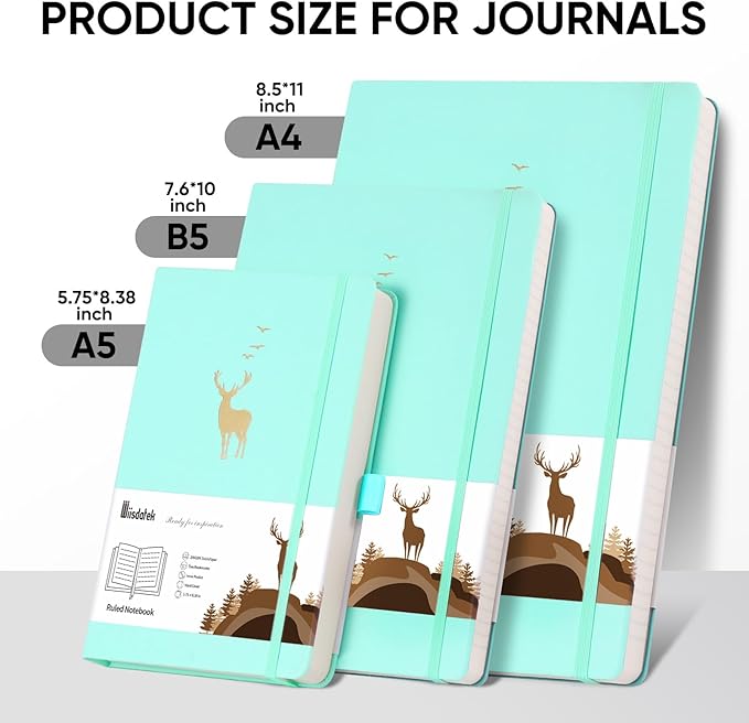 College Ruled Journal Notebook- 312 Pages A4 Softcover Large Journal, 100GSM Thick Paper, Leather Journal for Women Men Work School, 8.5''×11''-Mint
