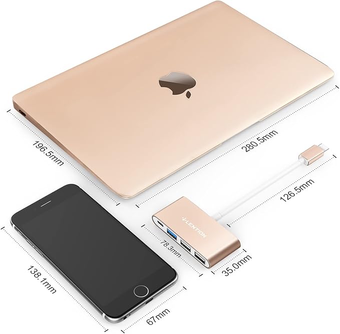 LENTION USB C Hub 4-in-1 with 100W PD, Type-C Multiport Adapter for 2016-2026 MacBook Pro/Air(M1-M5), iPad, Surface, ChromeBook, More, Aluminum Travel Hub for iPhone 15-17 (C13, Gold)