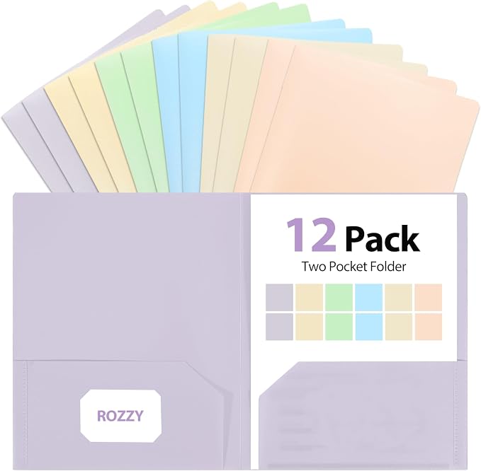 Plastic Folders with Pockets, 2 Pocket, Letter Size | 8.5x11 Paper, Business Card Slot, Black to School Supplies, For Kids / Students / Teachers, Office Organization