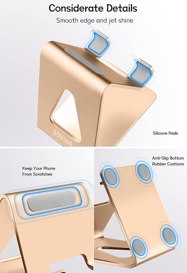 Aoviho Cell Phone Stand for Desk, Aluminum Phone Holder for iPhone 17 16 15 Pro Max, Samsung Galaxy, Stable Office Desk Accessories,Hands Free Stand for Office Home, Rose Gold