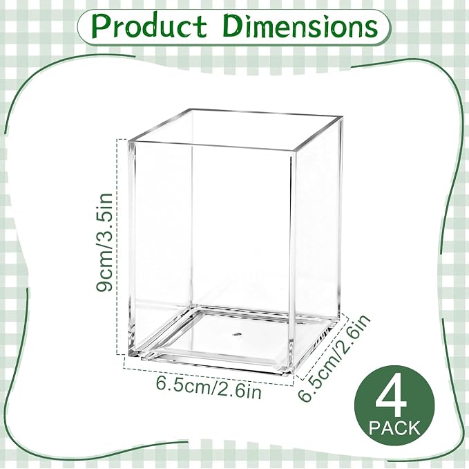 AZUREAL 4 Pack Clear Acrylic Pen Holder Cup, Clear Makeup Brush Holder, Thickened Acrylic Desktop Stationery Organizer for Office, School, and Home Storage