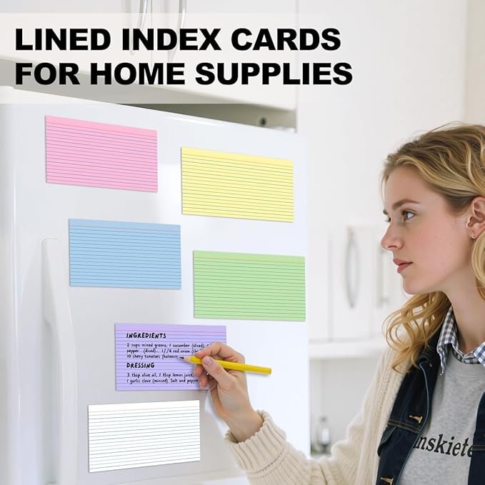120 Count Colored Index Cards 5x8 Lined Colorful Notecards 6 Color Lined Flashcards for Studying 5 x 8 Index Cue Cards Ruled Notecards Multicolor Note Cards Flash Cards for Notes Office School Recipes