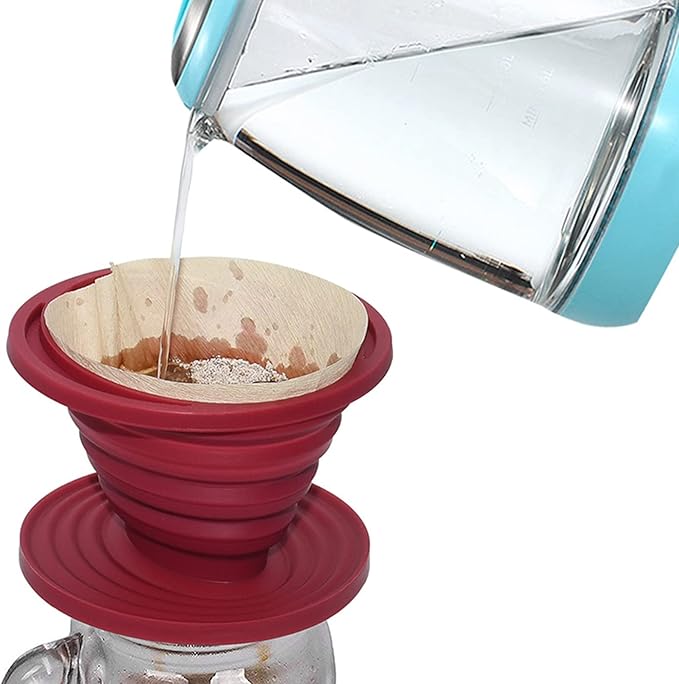 Collapsible Coffee Filter Rubber Coffee Maker Reusable Coffee Dripper For Hiking, Camping, Home, Office (Red)