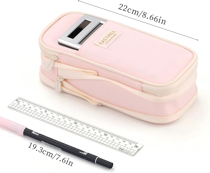 EASTHILL Big Capacity Pencil Case Large Pencil Pouch Stationery Pen Bag for Teen Girls-Pink