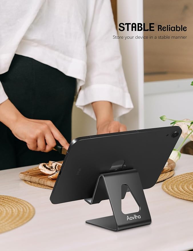 Aoviho Cell Phone Stand for Desk, Aluminum Phone Holder for iPhone 17 16 15 Pro Max, Samsung Galaxy, Stable Office Desk Accessories,Hands Free Stand for Office Home, Black