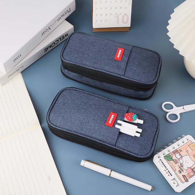 iSuperb Foldable Pencil Case Zipper Big Capacity Aesthetic Canvas Pencil Pouch Compartments Stationery Organizers Pen Bag for Kids Girls Boys Teen Child Student School Supplies Makeup Bags