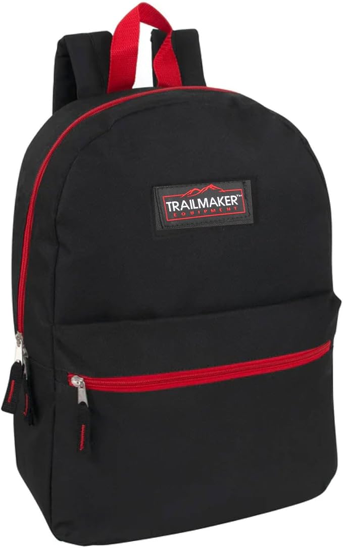 Trail maker 24 Pack- Classic 17 Inch Backpacks in Bulk Wholesale Back Packs for Boys and Girls (Black Color Trim Pack)